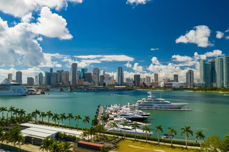 Super yachts with Miami in the background